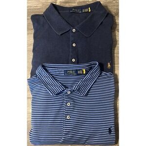 Lot Of 2 Polo Ralph Lauren Short Sleeve Polos Shirts, Navy/Blue Striped Size 4XB